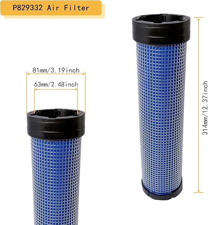 P827653 P829332 Air Filter Kit fit for Donaldsonn Bobcat 6666375 6666376, for Kubota 59800-26110 3A111-19130, for John Deere AP33330 AP33331, for Toro 108-3814 108-3816 (P827653 P829332)