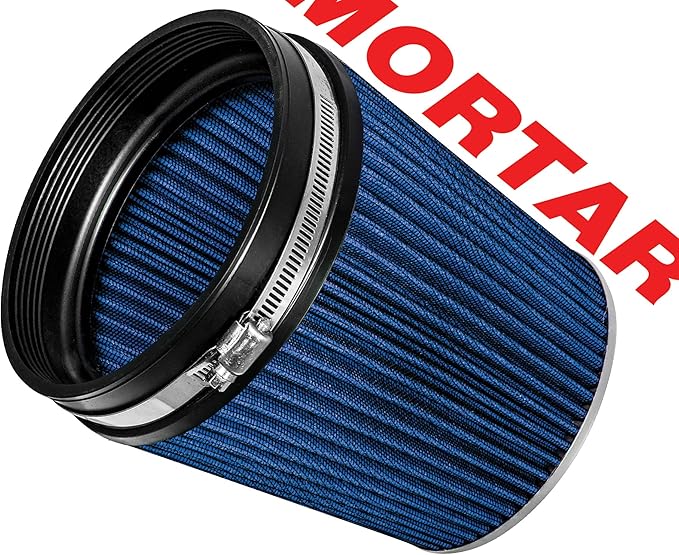 Mortar Aftermarket Auto Air Filter – 6 In Flange ID Car Enthusiast Class Universal Cold Air Intake Gulps in More Air for More Engine Power & Passionate Induction Sound, Length 6 In, Blue