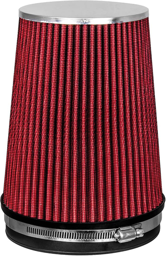Mortar Aftermarket Auto Air Filter – 6 In Flange ID Car Enthusiast Class Universal Cold Air Intake Gulps in More Air for More Engine Power & Passionate Induction Sound, Length 8 In, Red