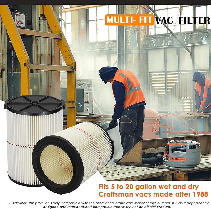 Universal Filters Replaces CMXZVBE38755/ CMXZVBE38754 Craftsman Filter, Replaces # 009-38754 Red Stripe Filter, Fits 5 6 8 9 12 14 16 20 gallon CRAFTSMAN Shop Vacuums with Foam Sleeve