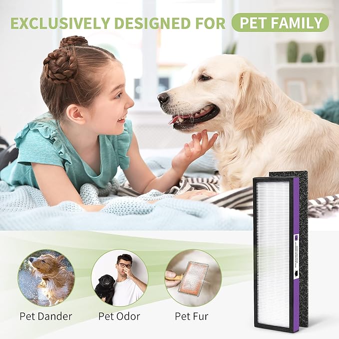 FLT5250PT Replacement Filter Compatible with Germ-Guardian Filter C Pet HEPA Air Pu-rifier AC5250PT AC5000E AC5300B AC5350W AC5350B CDAP5500 and More, 2 HEPA and 6 Pre-Filter