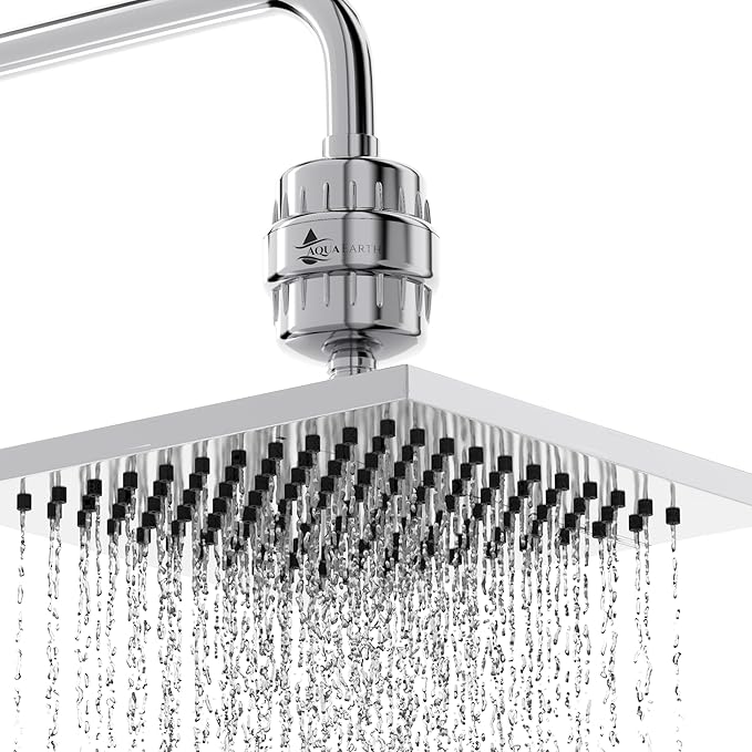 Aqua Earth Shower Head Filter For Hard Water 20 Stages to Remove Chlorine Fluoride Water Softener Coconut Shell Activated Carbon Reduces Dry Itchy Skin Heavy Metals Other Sediments Vitamin C Black