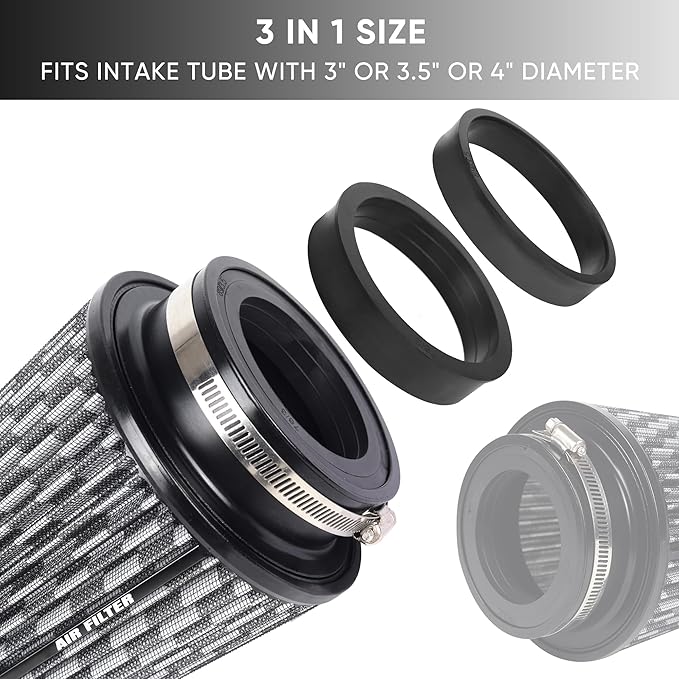 4 Inches Cold Air Intake Filter 3" or 3.5" or 4" High Performance Washable Clamp-On Replacement Cone Air Filter 3 in 1 Size Carbon Fiber Pattern