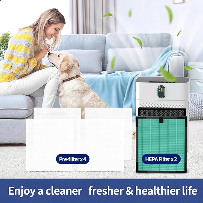 HY4866 Filters Replacement Compatible with MORENTO HY4866, WESTHEY HY4866, YIOU M1 Air Cleaner Purifier, 2 Pack H13 True HEPA Enhanced Air Filter Pet Dander Version + 4 Pack Extra Pre-filter