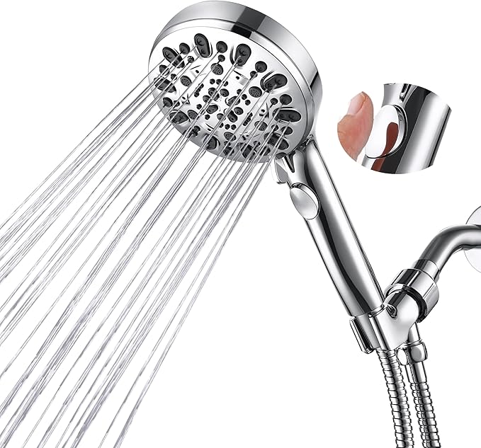 Shower Head with Handheld 7 Spray Combo,Hand Held Showerhead with On/Off Switch,High Pressure Detachable Shower Heads with 60" Long Hose (Chrome)