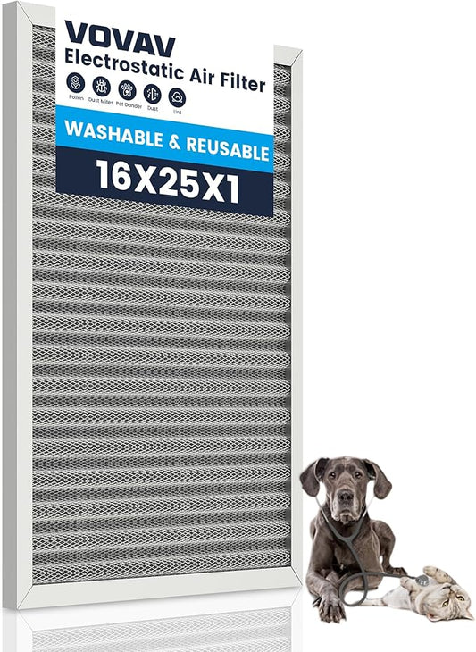 16x25x1 Air Filter-MERV 8, Washable & Reusable Electrostatic Filter, AC/HVAC Furnace Filters, Lasts a Lifetime, Permanent Air Filter, Breathe Fresher,Home And Office Actual Size:15.5x24.65x0.82 Inch