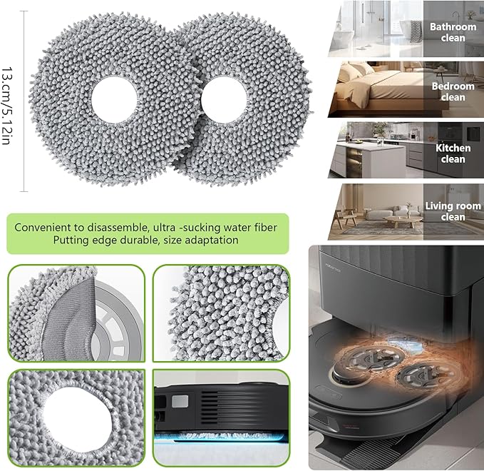 Yivy Accessories Kit Compatible with Roborock Qrevo Pro/MaxV/S/Plus Robotic Vacuum Cleaner, 2 Main Brush Rollers, 6 Black Side Brushes, 4 HEPA Filters, 8 Mop Pads, 6 Dust Bags (Black-29)