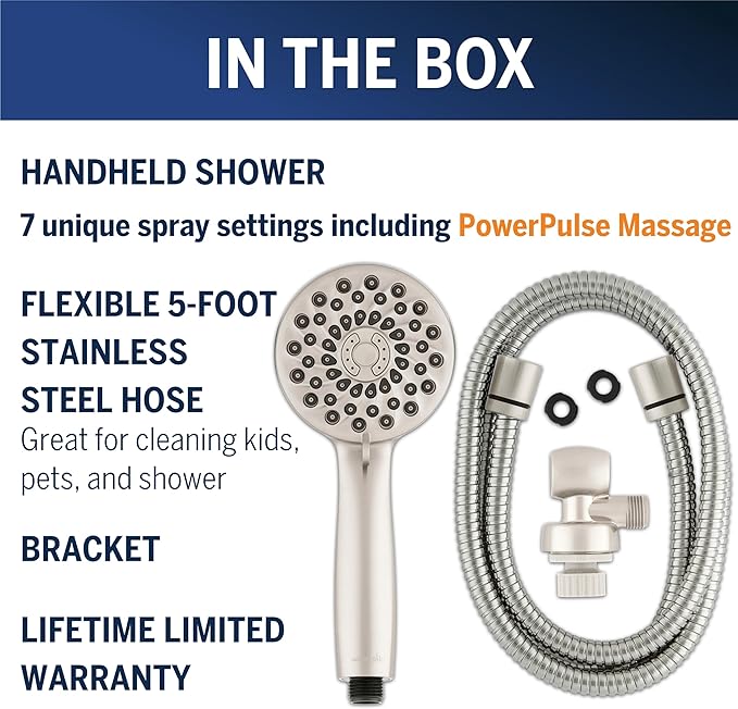 Waterpik High Pressure Hand Held Shower Head With Hose, PowerPulse Massage 7-Mode, Brushed Nickel XPB-769ME