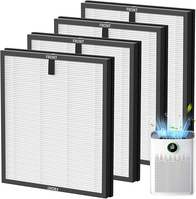 4-Pack HAP603 Replacement Filter Compatible With ECOSELF HAP603 & HAP603WF Air Purifier, 3-IN-1 Hepa Filter with Activated Carbon for Home Office, # RFHAP603, White