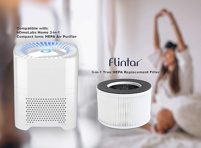 Flintar True HEPA Replacement Filter, Compatible with hOmeLabs Home 4-in-1 Compact HEPA Air Purifier HME020020N Only, AKJ050GE, 2-Pack