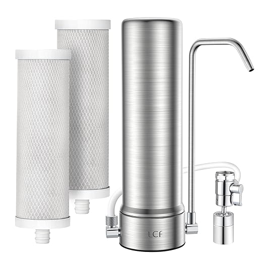 LCF Upgrade Countertop Water Filter, 𝐒𝐢𝐥𝐯𝐞𝐫 𝐈𝐨𝐧𝐬 Enhanced 6-Stage Stainless Steel Water Filter for Sink Faucet, Reduces Heavy Metals, Bad Taste & 99% Chlorine, 16,000 Gallons(2 Filters)