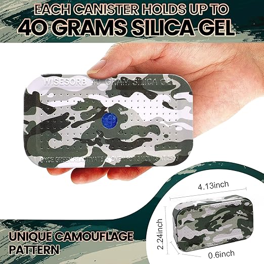 1 Pack Gun Safe Dehumidifier 40 Gram Reusable Indicating Silica Gel Desiccant Canister- Camouflage Rechargeable Humidity Moisture Absorbs for Car Closet Cabinet Storage Box