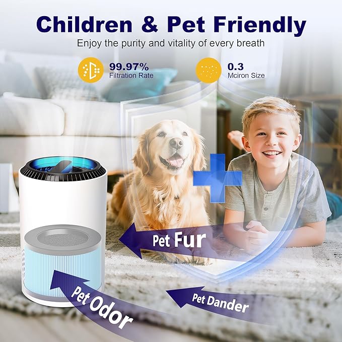 MK01 & MK06 True HEPA Filter Replacement Compatible with Aroeve MK01, MK06, ToLife TZ-K1 and Kloudi DH-JH01 Air Purifier, Standard Version, Blue, 3 Pack