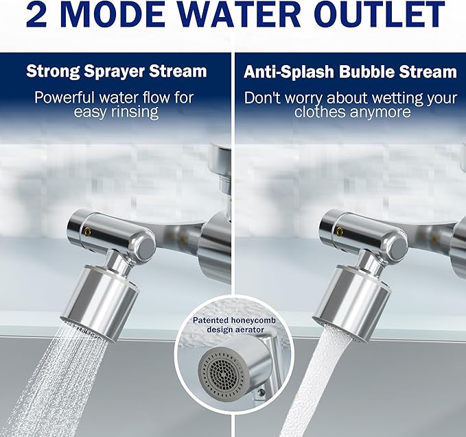 Frizzlife Splash-proof Water Filter for Sink Faucet, Certified Reduce 99% Chlorine, Odor, 1080° Rotating Tap Aerator, 2 Modes Spray Attachment for Kitchen/Toddlers/Bathroom Sink Filter, 9pcs Filter