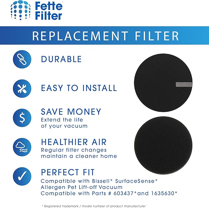 Fette Filter Replacement Filters for Bissell Vacuums Compatible with SurfaceSense MultiClean 3418, Pet Hair Eraser Turbo 3774F, PowerLifter 3404, and More. 4Pre-Motor Filters
