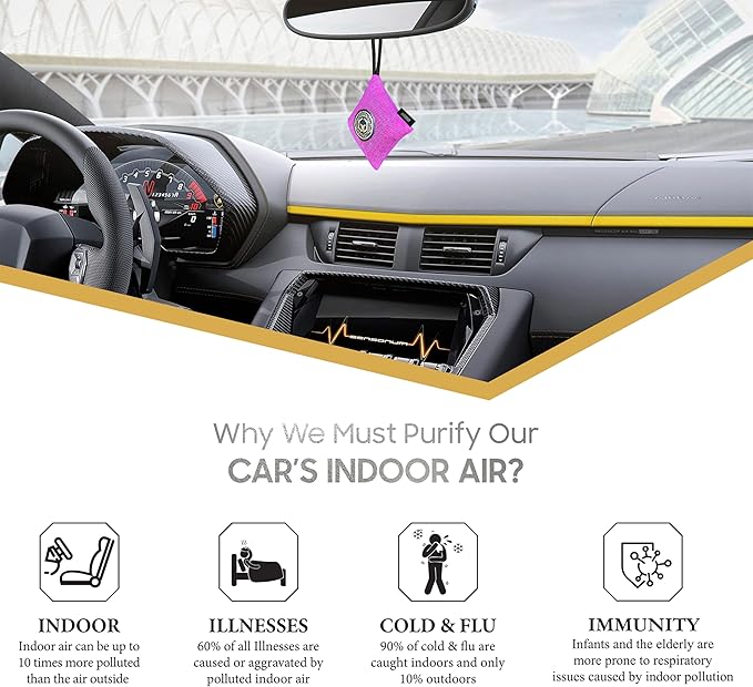 GOODAIR HEPA Car Air Purifier Bag & Pouch | 75g Activated Carbon Filter, Absorb Toxic Gases, 2.0 Premium Certified Air Purifier, Suitable for All Cars, 24/7 Air Purification - Stylish Pink