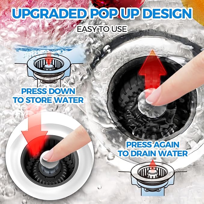 Kitchen Sink Drain Strainer - 2Pack Sink Stopper, Drain Protector, Kitchen Drain Plug & Sink Installation Parts with Anti-Clogging Basket, Fit US Standard 3-1/2'' Sink Drain Hole, Silver Black