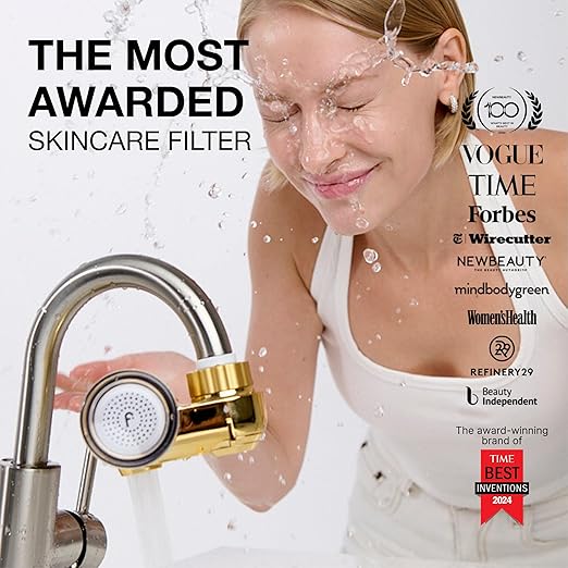 Filterbaby Skincare Filter 2.0, Bathroom Sink Filter Faucet for Men and Women’s Skin Care, 99.9% Chlorine Removal – 0.000001 mm Carbon Fiber, Clinically Tested, Skin Hydration in 2 Weeks (Shiny Gold)