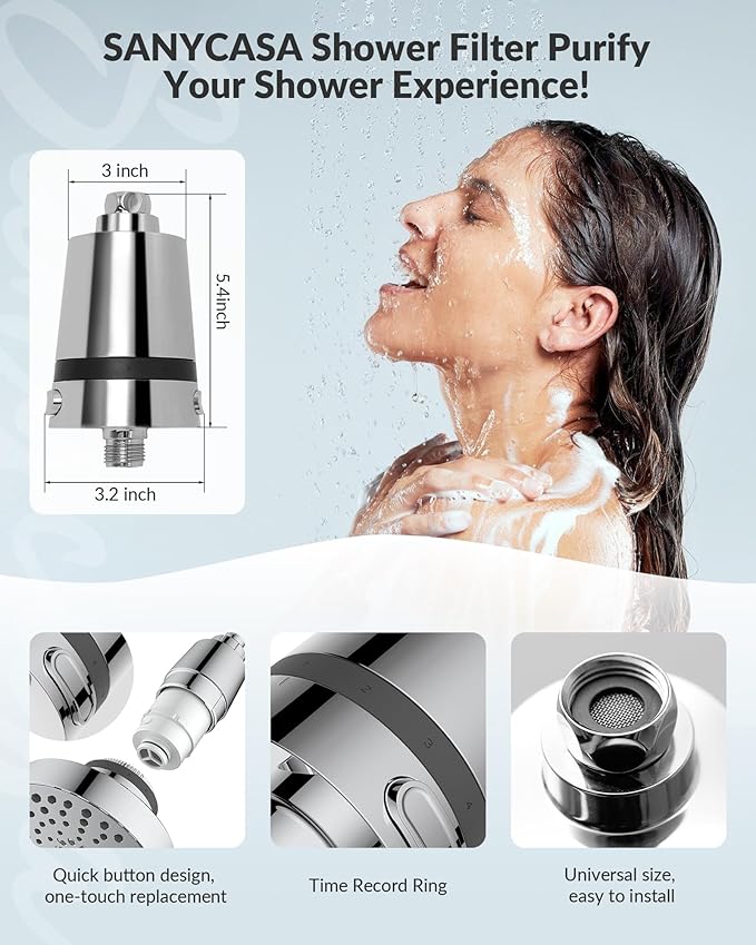 Advanced Hard Water Shower Filter Cartridge - KDF-55 Removes 99% Chlorine & Rust - Stops Dry Skin & Hair Damage - Universal Fit for Rain/Handheld Heads,CP