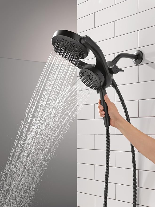 Delta 5-Setting HydroRain 2-in-1 Dual Shower Head with ProClean Spray, Matte Black High Pressure Shower Head with Handheld Spray, 1.75 GPM Flow Rate, Matte Black 75419BL
