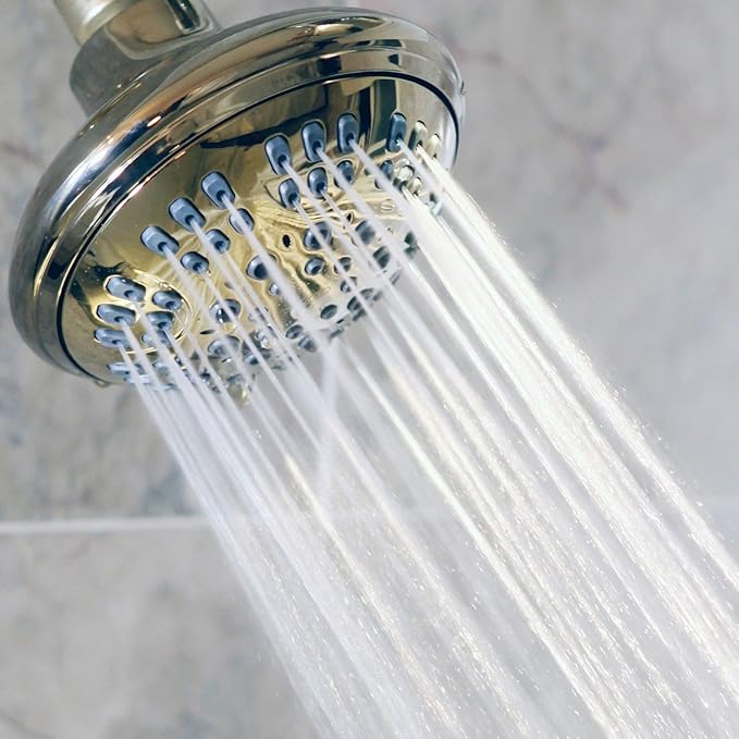 Aqua Elegante Luxury Shower Head - 1.8 GPM, Polished Brass, 6 Settings, BPA Free, Self-Cleaning Nozzles, Durable Brass Fittings