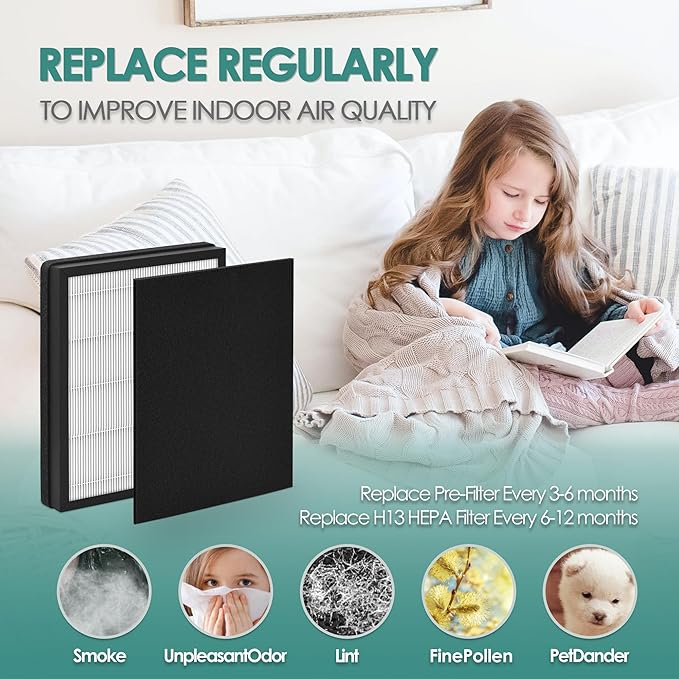Idylis Air Purifier Replacement Filter A for Filtrete FAP-C01-A and Idylis AC-2119 IAP-10-100 IAP-10-150 IAPC-40-140 Air Purifier with Idylis Filter IAF-H-100A Size A, 2 H13 HEPA & 4 Carbon Pre-filter