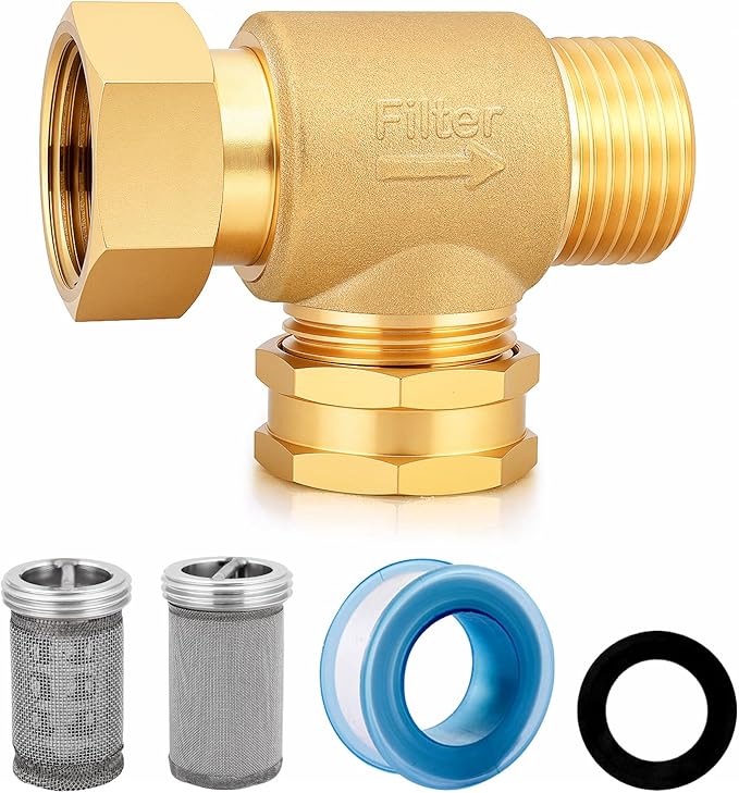 Garden Hose Filter Attachment with 100 Mesh and 40 Mesh Stainless Steel Screen,Brass Filter Pressure Washer Inlet for RV Camping Car Wash Rainwater Filtration (with Cap)
