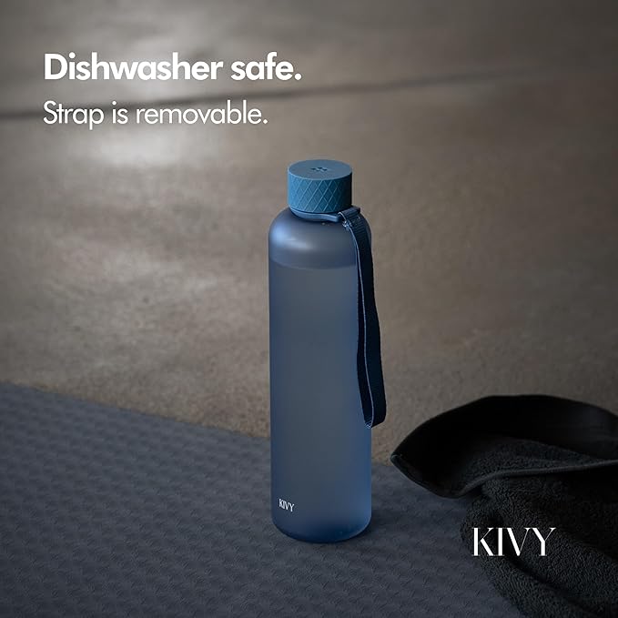 KIVY Slim Water Bottle 32oz [Lightweight & Shatterproof] Fits Backpack & Cupholder for Travel, Sports, School - Blue water bottle no straw - Cute aesthetic water bottles screw top - Dishwasher Safe