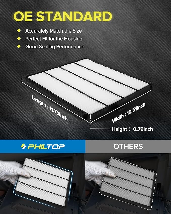 PHILTOP Cabin Air Filter, Replacement for CF8813A, CP813, MDX V6 3.5L(2001-2006), Pilot V6 3.5L(2003-2008), Odyssey V6 3.5L(1999-2004), Premium Cabin Filter with Activated Carbon, Pack of 1