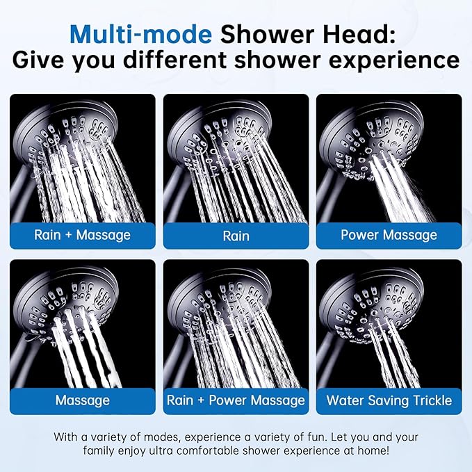 G-Promise High Pressure Shower Head 6 Spray Setting with Adjustable Solid Brass Shower Arm Mount and Extra Long Flexible Stainless Steel Hose (Oil Rubbed Bronze)