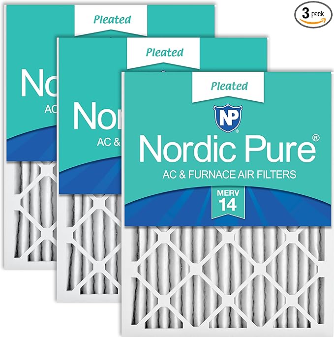 Nordic Pure 14x25x2 (13 1/2 x 24 1/2 x 1 3/4) Pleated MERV 14 Air Filters 3 Pack