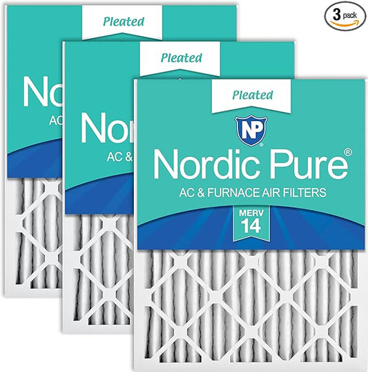 Nordic Pure 14x25x2 (13 1/2 x 24 1/2 x 1 3/4) Pleated MERV 14 Air Filters 3 Pack