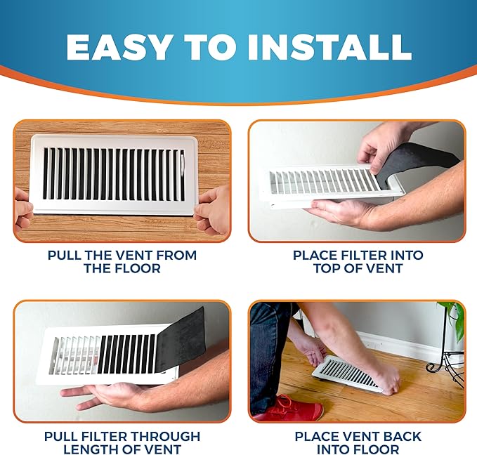 Activated Carbon Air Vent Filters for Home - 4" x 10" Dust Control Activated Charcoal Floor Vent Filters - Air Filter Freshener for Home Vents to Purify Indoor Air and Homes - (24-Pack)