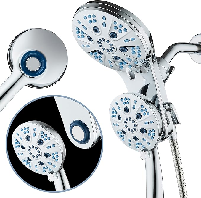 AquaCare Magneton High-Pressure 48-mode Luxury 3-way Combo System with Magnetic Guidance Docking, Giant Rain & Handheld Shower Head, Hygienic Jets and 6 ft. Stainless Steel Hose, All Chrome Finish