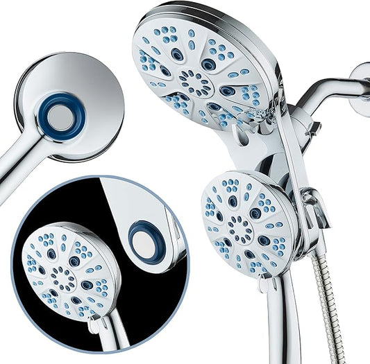 AquaCare Magneton High-Pressure 48-mode Luxury 3-way Combo System with Magnetic Guidance Docking, Giant Rain & Handheld Shower Head, Hygienic Jets and 6 ft. Stainless Steel Hose, All Chrome Finish