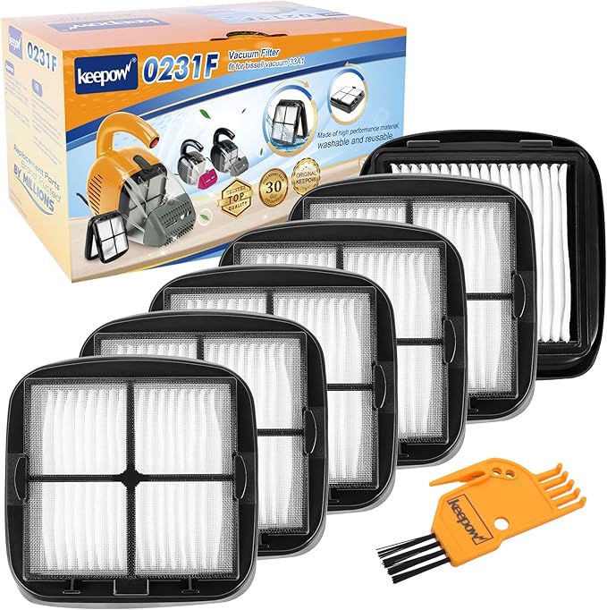 KEEPOW Pet Hair Eraser Filter Replacement 97D5 6 Pack, Compatible with Bissell Pet Hair Eraser Corded Handheld Vacuum 33A1 Series, 35V4 Series, 47R5 Series, Part# 2037416, 2031432