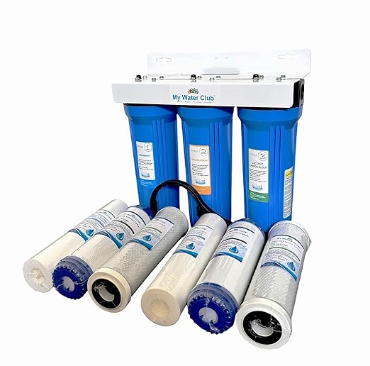 MyWaterClub Whole House Water Filter System, 3-Stage, with 2 Extra Filter Sets, 3/4" Port