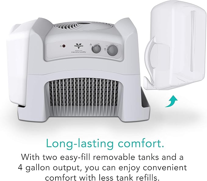 Vornado Evap40 4-Gallon Evaporative Humidifier, Adjustable Humidistat, 3 Speed Settings, Coverage up to 1,000 sqft, 4-Gallon Output (24 Hrs), Dual Tank, Perfect for Home, Bedroom, and Large Spaces