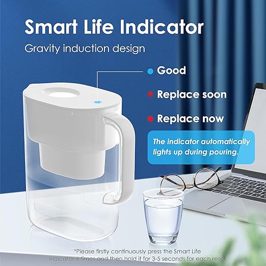 Waterdrop Water Filter Pitcher with 1 Filter, 200-Gallon Long-Life, 10-Cup Large Water Filter Pitcher, NSF Certified, 5X Times Lifetime, Reduces PFOA/PFOS, Chlorine, White