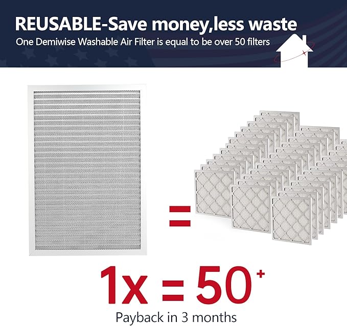 14x24x1 Lifetime Electrostatic Air Filter, MERV 8 Washable Aluminum AC/HVAC Furnace Filter, Reusable Permanent Air Filter, Easy to Clean, Healthier Home/Office (Actual Size:13.50x23.38x0.82)