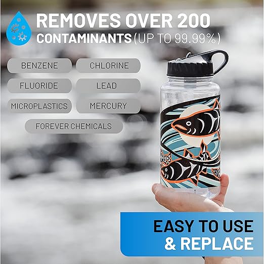 Epic Water Filters Nalgene OG Water Bottle with Filter, USA Made, BPA Free, Removes 99.99% Tap Water Contaminants, Forever Chemicals, LeClair Art, 32 oz