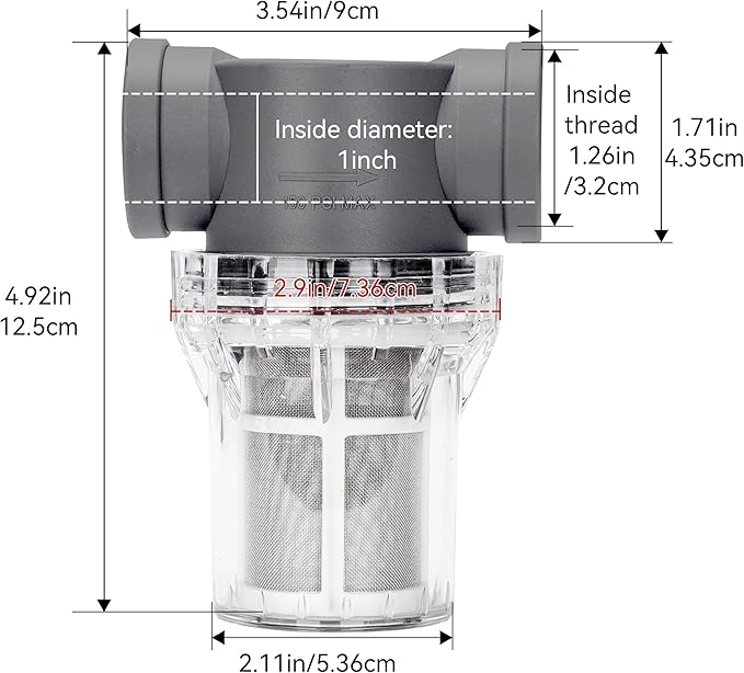 1'' Female NPT in-Line Strainer - Garden Hose Filter for High Pressure Washer, Sediment Filter with 60 Mesh Stainless Steel Screen (1'' 60 Mesh)