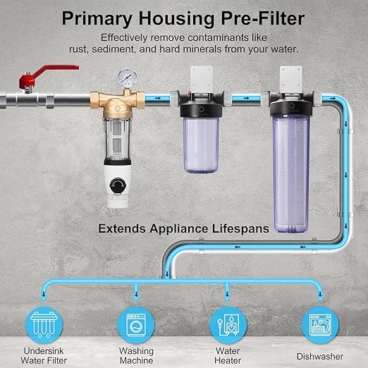 Airthereal Spin Down Water Sediment Filter, Pre-Filtration System for Whole Home, Water Filter for City and Well Water, 40 Micron Reusable Sediment Backwash Filter with 1" MNPT + 3/4" FNPT Connector