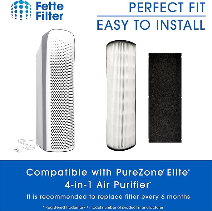 2-in-1 True HEPA Replacement Filter Compatible with Pure Enrichment PureZone Elite 4-in-1 Air Purifier (PEAIRTWR), Carbon Activated Pre-filter + True HEPA Air Filter, 2 Pack