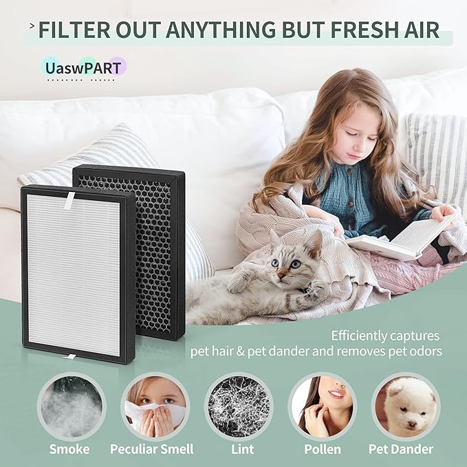 GL-FS32 Replacement Filter Compatible with MOOKA Air Pu-rifier Replacement Filter GL-FS32 and AZEUS & KOIOS GL-FS32 filters for Large Room, 3-IN-1 High-efficiency H13 True HEPA Carbon Filters, 2-Pack