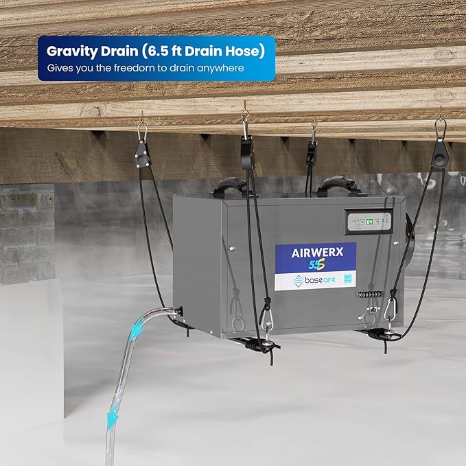 BaseAire 120 Pints Crawl Space Dehumidifier with Drain Hose, Energy Star Dehumidifier for Commercial, Home and Basement, Compact, Auto Defrost, Intelligent Control, Auto Restart, Up to 1300 Sq Ft