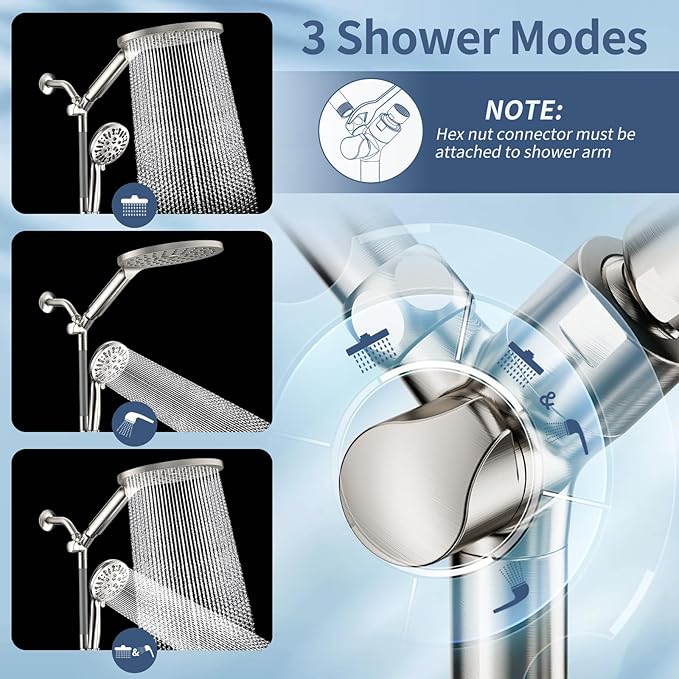 KAIYING Dual Shower Heads with Handheld Spray Combo, High Pressure Modern Rain Shower Head with 9-Mode Handheld Showerhead, Double Rainfall Shower Head with 79-Inch Hose (Brushed Nickel)