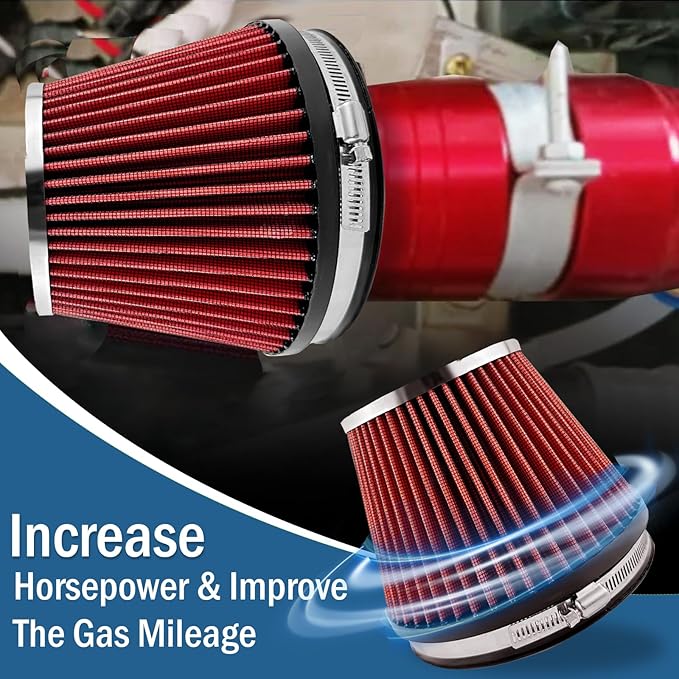 Universal Clamp-On Air Intake Filter, High Performance, Washable Filter, Replacement Air Filter, Flange Diameter 6inch/152mm (Red)