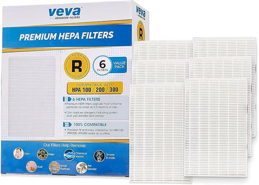 VEVA HEPA Filter Replacement 6 Pack - Compatible w/Honeywell Air Purifier Series HPA090, HPA100, HPA200, HPA250 & HPA300