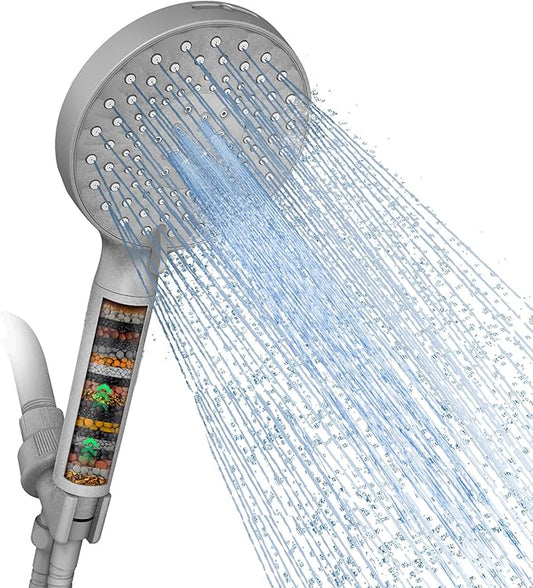 Filtered Shower Head with Handheld, High Pressure 9 Spray Mode Gunmetal Grey Showerhead With Filters,Detachable Shower Head,Water Softener Filters Beads For Hard Water